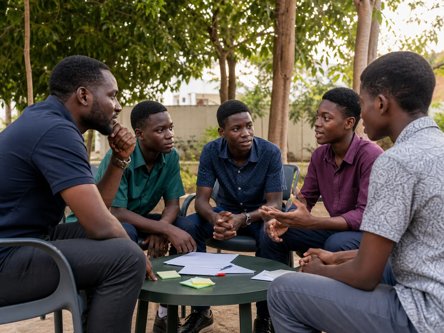 Illustrative view of a youth leadership conversation for young men